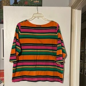 Ralph Lauren striped boat neck w/brass buttons 3/4 sleeve top